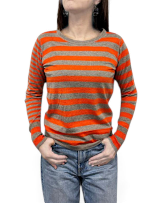 PLUS PLUS ボーダー柄クルーネックコットンニット Orange/Mocha | Boutique HANAYA