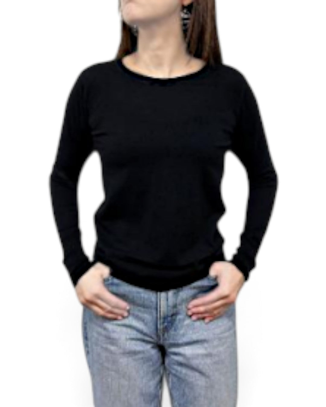 PLUS PLUS クルーネックコットンニット Black | Boutique HANAYA