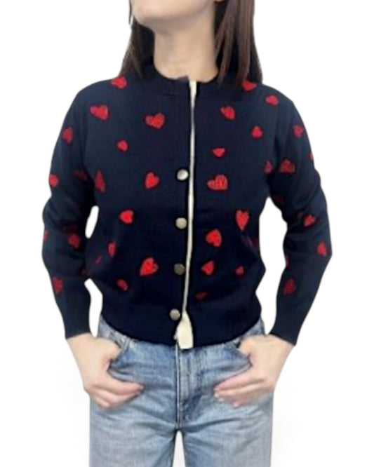 PLUS PLUS ハート刺繍カーディガン Navy ディテール | Boutique HANAYA