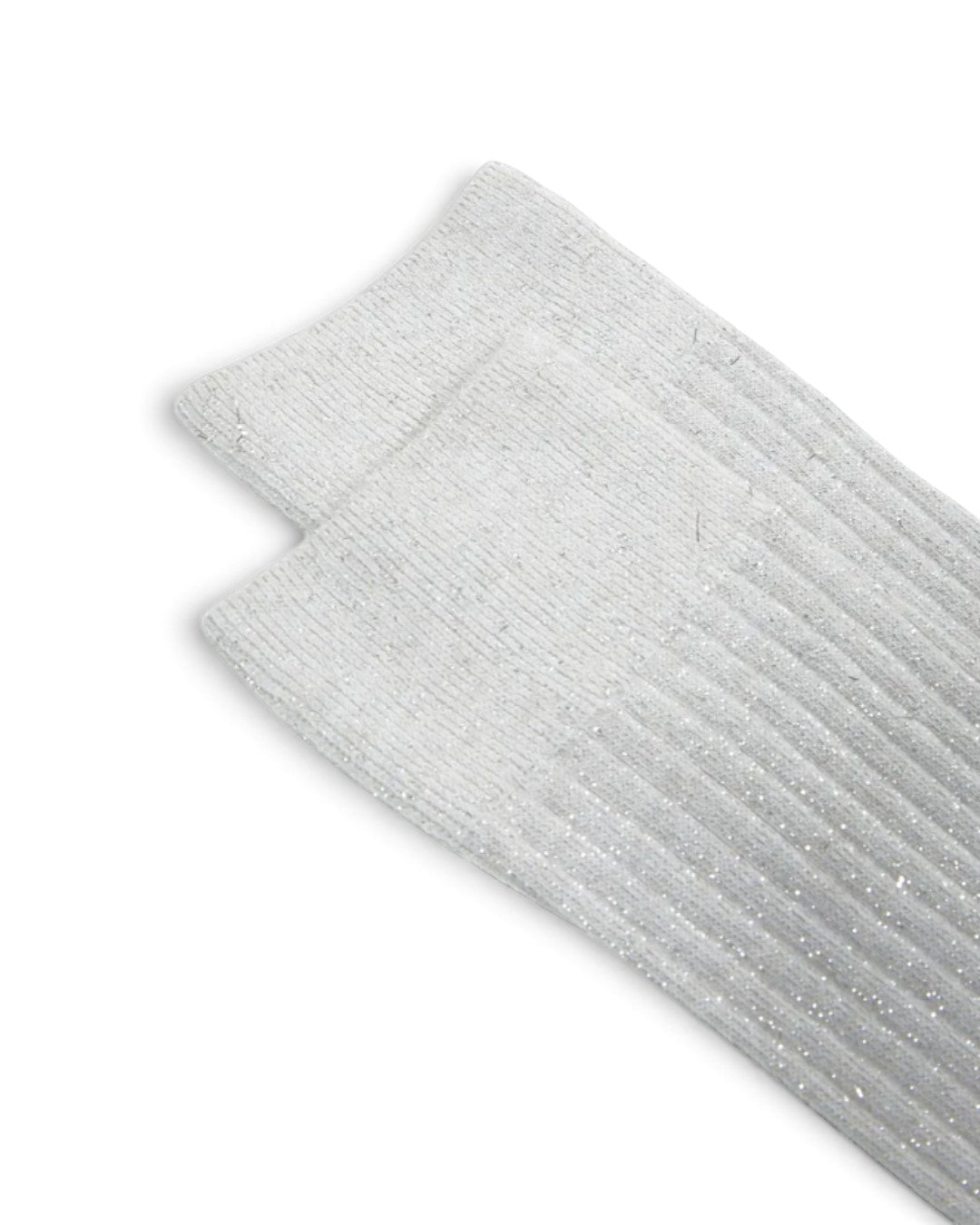 ANT45 Calze Cherry ホワイトのリブ編みとラメ糸が見える履き口のクローズアップ