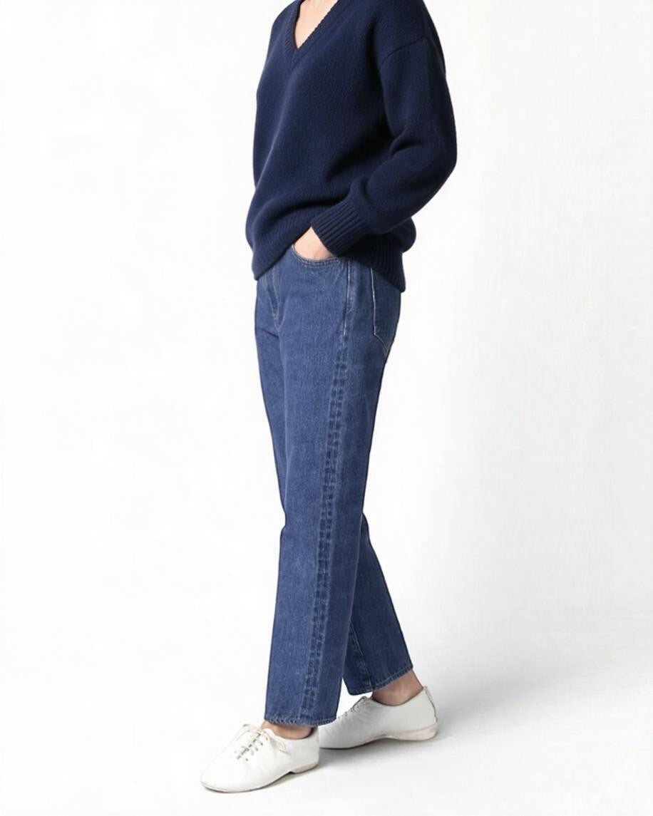 J.B. ATTIRE CHAMBERY DENIM FADE 側面のテーパードシルエット