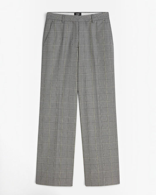 Scotch & Soda Edie チェック柄ハイライズワイドパンツ グレーの正面平置き