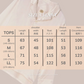 Foo Tokyo × Boutique HANAYA シルクパジャマのトップスサイズ表、S・M・L・LLの着丈、肩幅、バスト、袖丈、裾周り