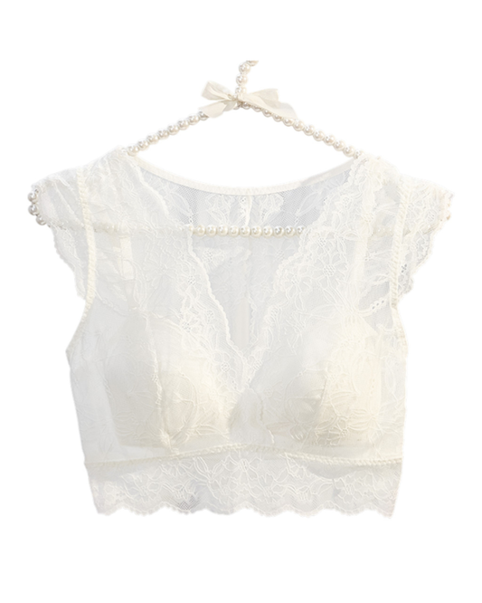 LUSÉRIEL Aureus Lace Radiance ホワイトの正面、レースとスカラップ裾が見える商品カット