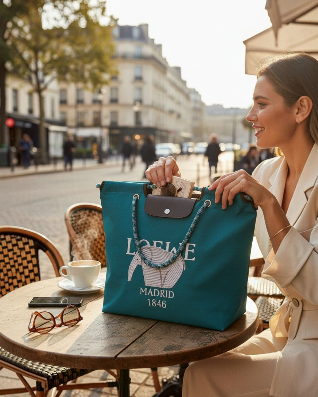 The Parisian Wild: Elephant Embroidered Rope Tote
