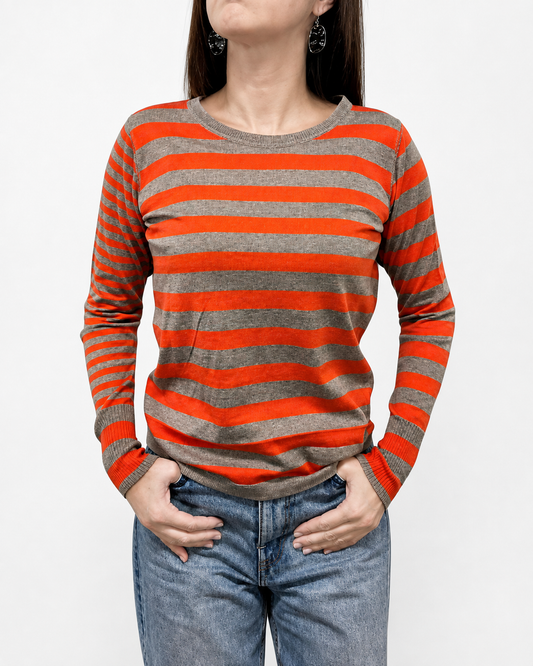 ELEGANT STRIPES & TAILORED COMFORT: COTTON CREW-NECK KNIT SWEATER