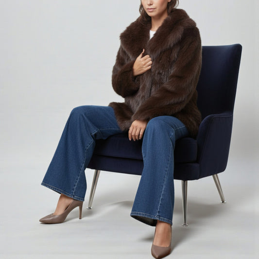 Venetian Cloud: Double-Breasted Eco-Fur Short Coat
