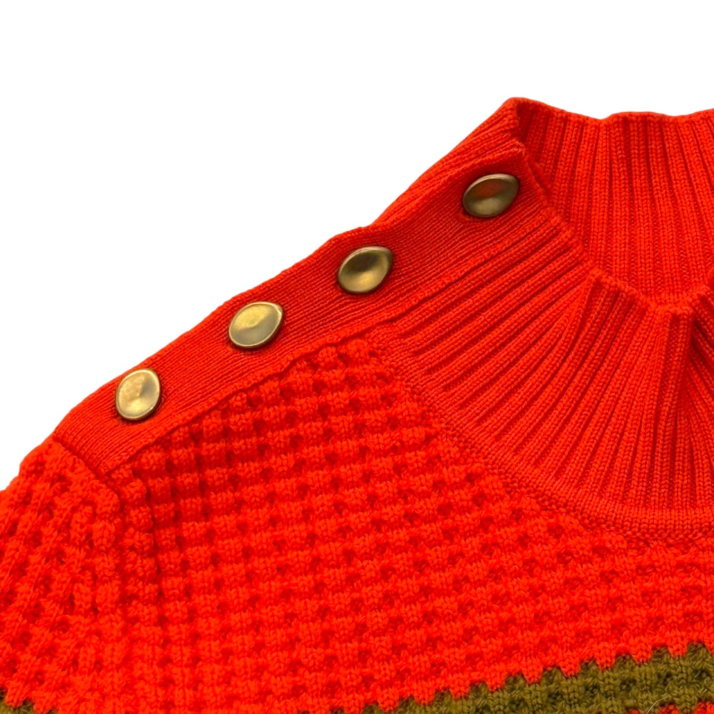 Radiant Cherry Muse: Golden Accent High-Neck Knit