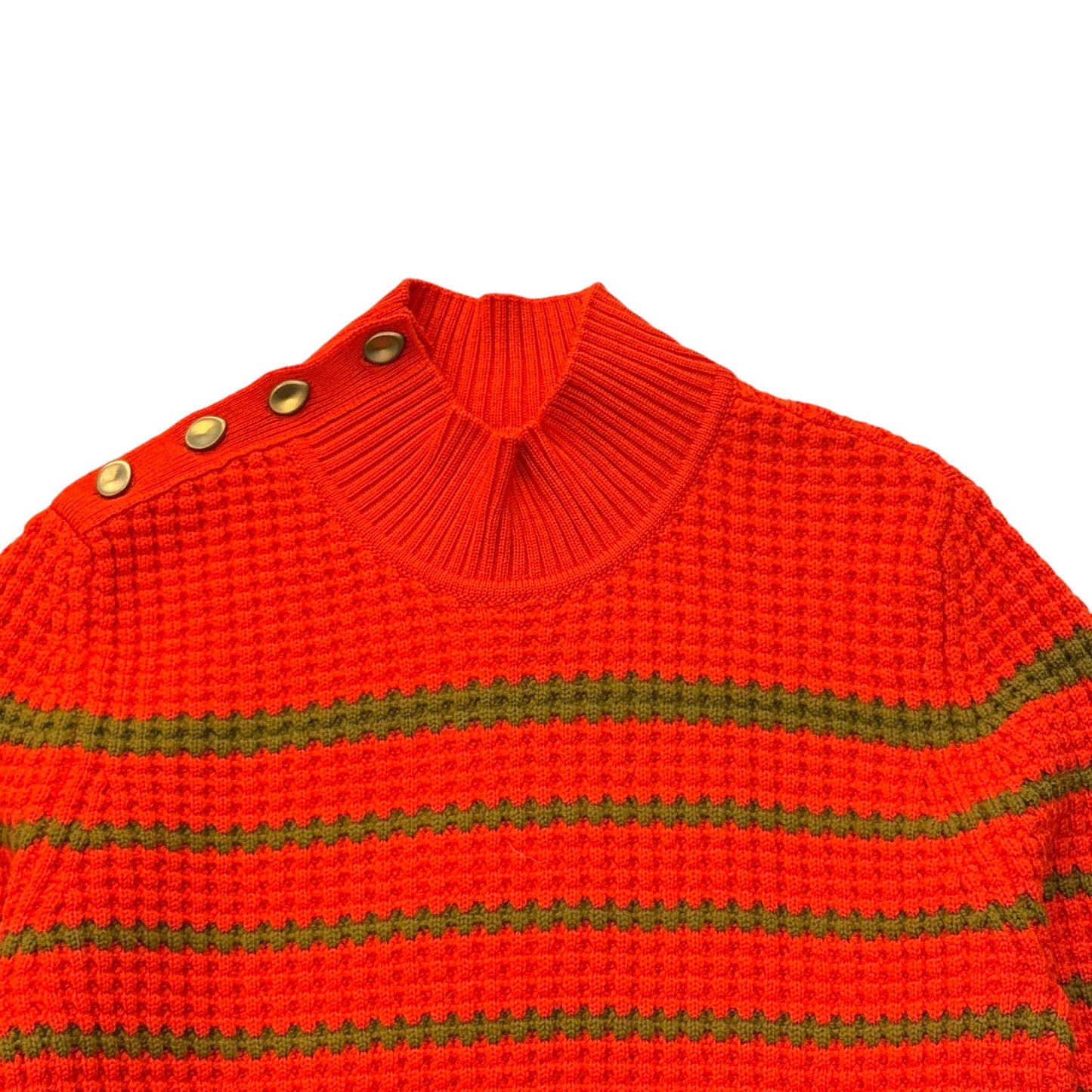 Radiant Cherry Muse: Golden Accent High-Neck Knit