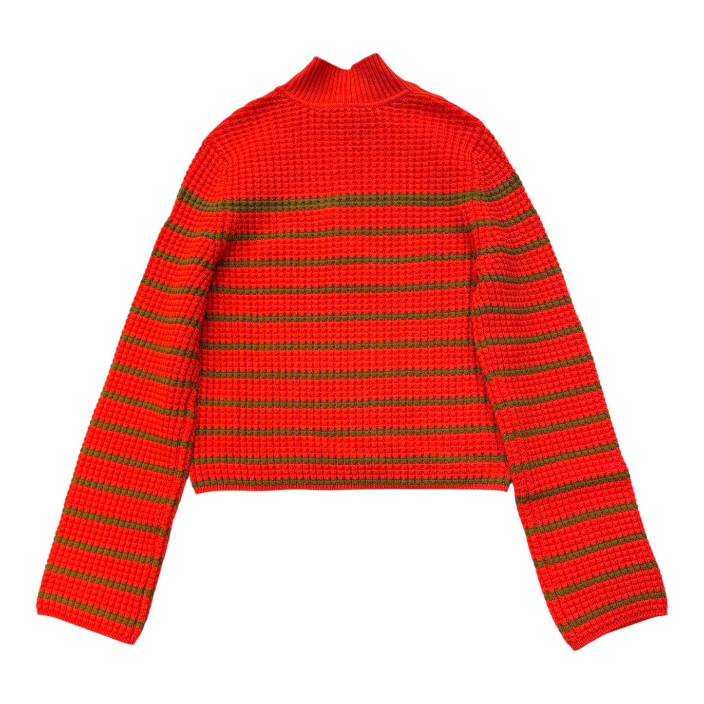 Radiant Cherry Muse: Golden Accent High-Neck Knit