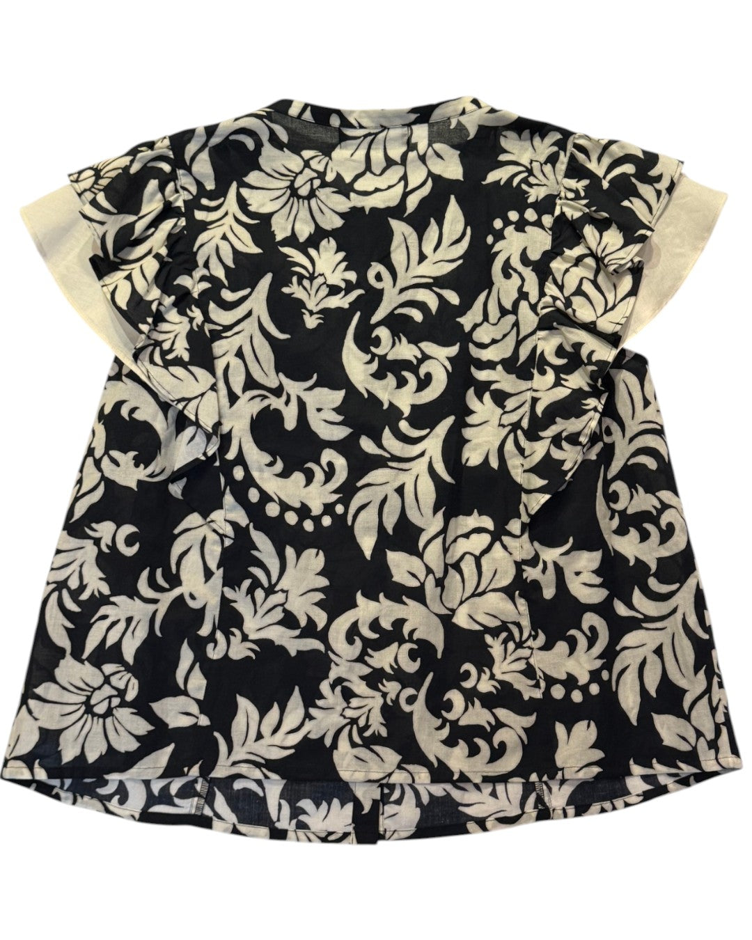 美品✨ 45R ラッフルフリル コットンブラウス 長袖シャツ ボタニカル 花柄 FAVEUR ボタニカルブラウス フリル袖 コットン100% 日本製 | 本八幡