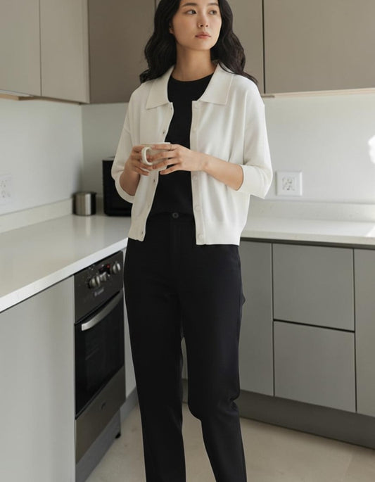 WHISPER OF CRYSTAL COTTON: THE ARCHITECTURAL WHITE CARDIGAN