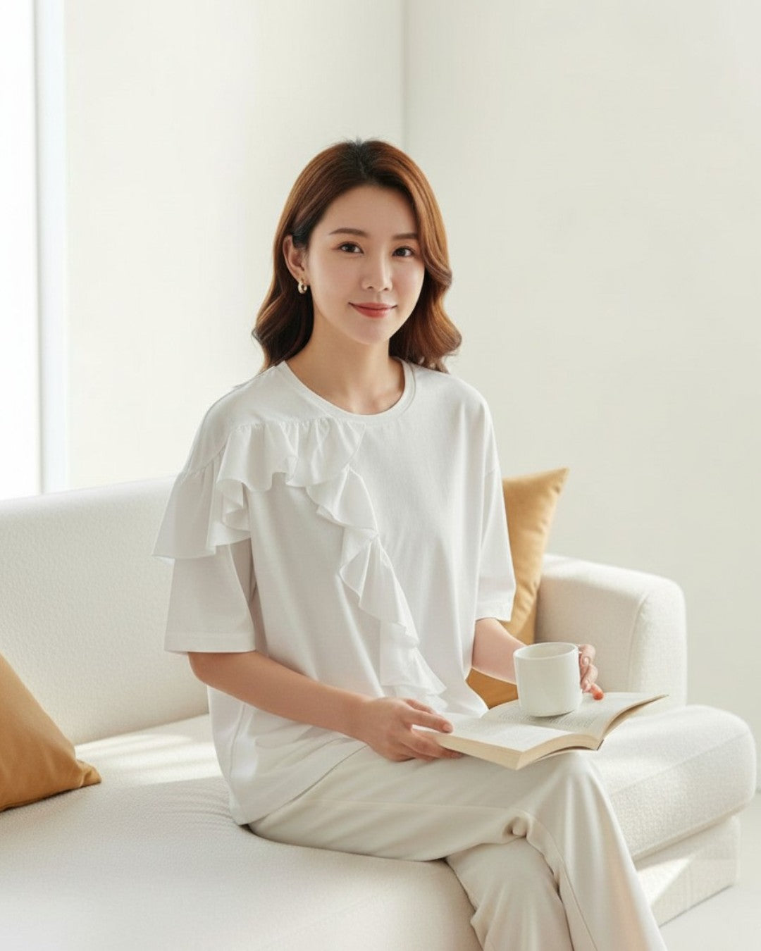 SCULPTED RUFFLE DYNAMICS: CREW NECK RUFFLE TEE