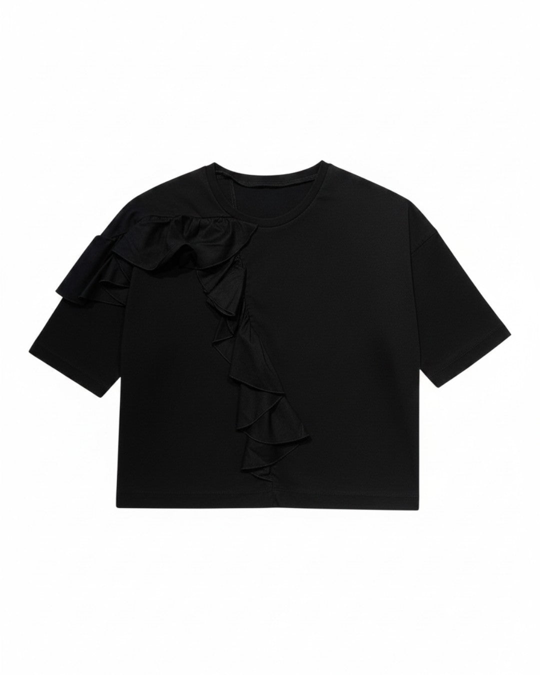 SCULPTED RUFFLE DYNAMICS: CREW NECK RUFFLE TEE