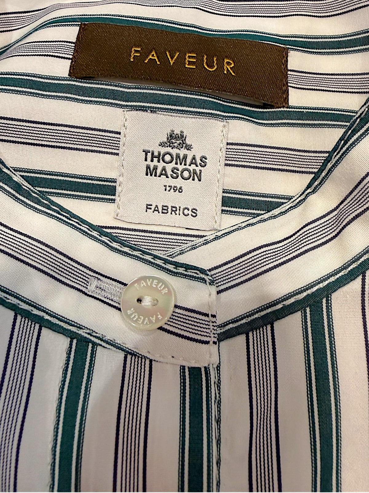FAVEUR ストライプブラウス、FAVEURとTHOMAS MASONのブランドタグ