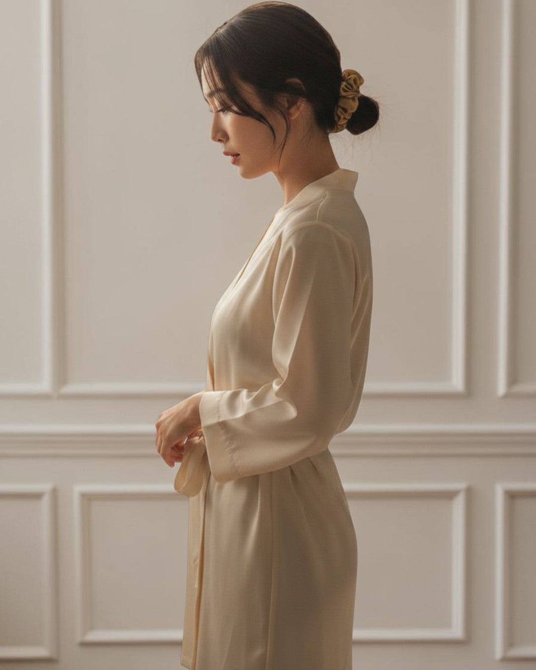 GOLDEN RAYS UPON YOUR HAIR: JAPANESE SILK CHOU CHOU WITH DETACHABLE RIBBON