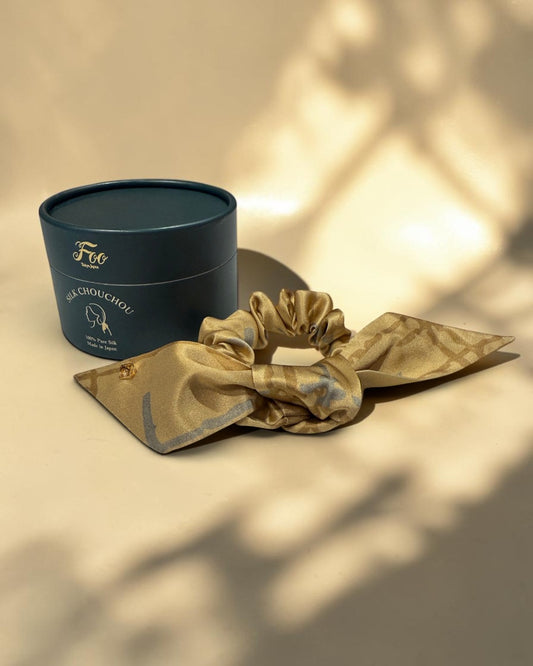 GOLDEN RAYS UPON YOUR HAIR: JAPANESE SILK CHOU CHOU WITH DETACHABLE RIBBON