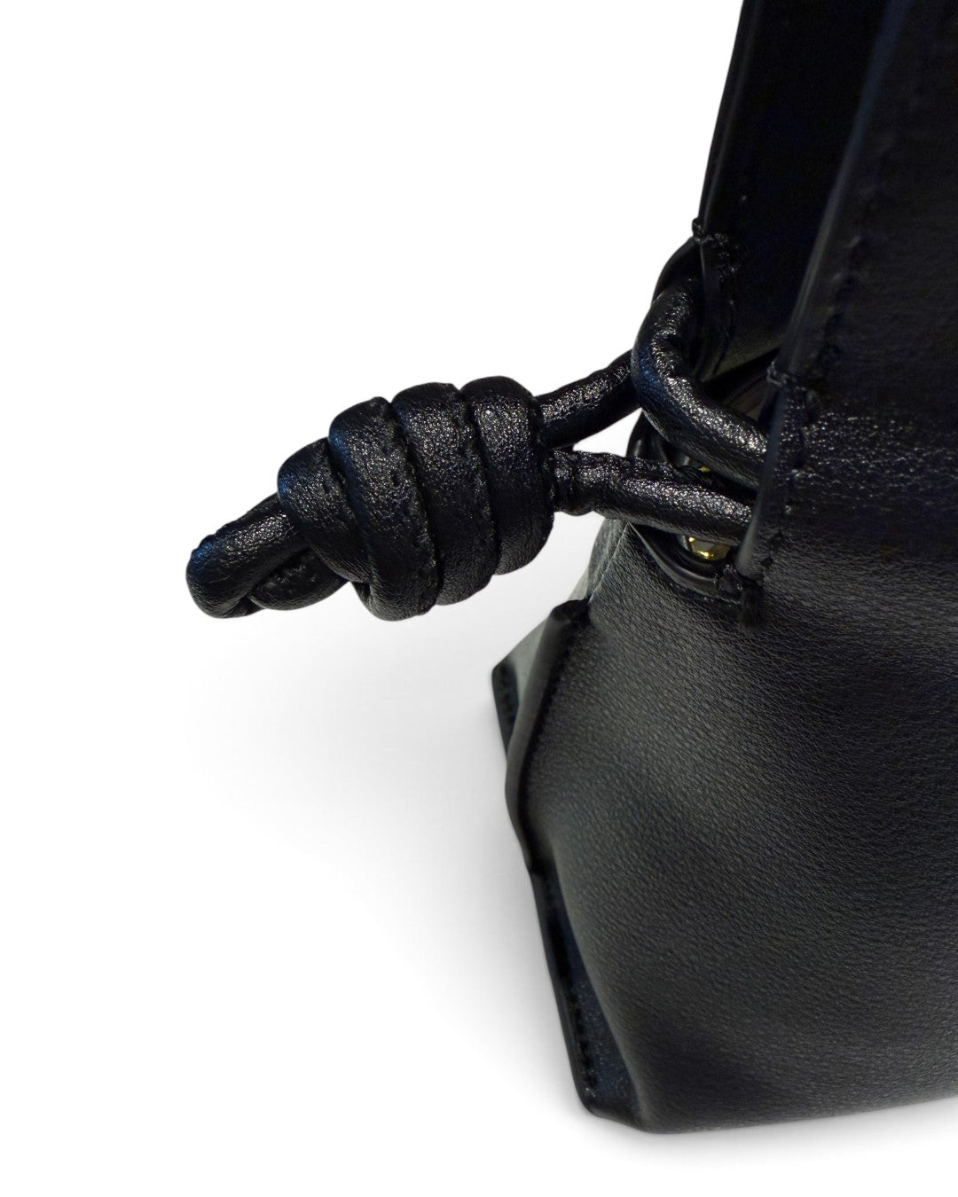 SILKEN TOUCH & TIMELESS KNOT: NAPPA LEATHER DRAWSTRING CLUTCH BAG