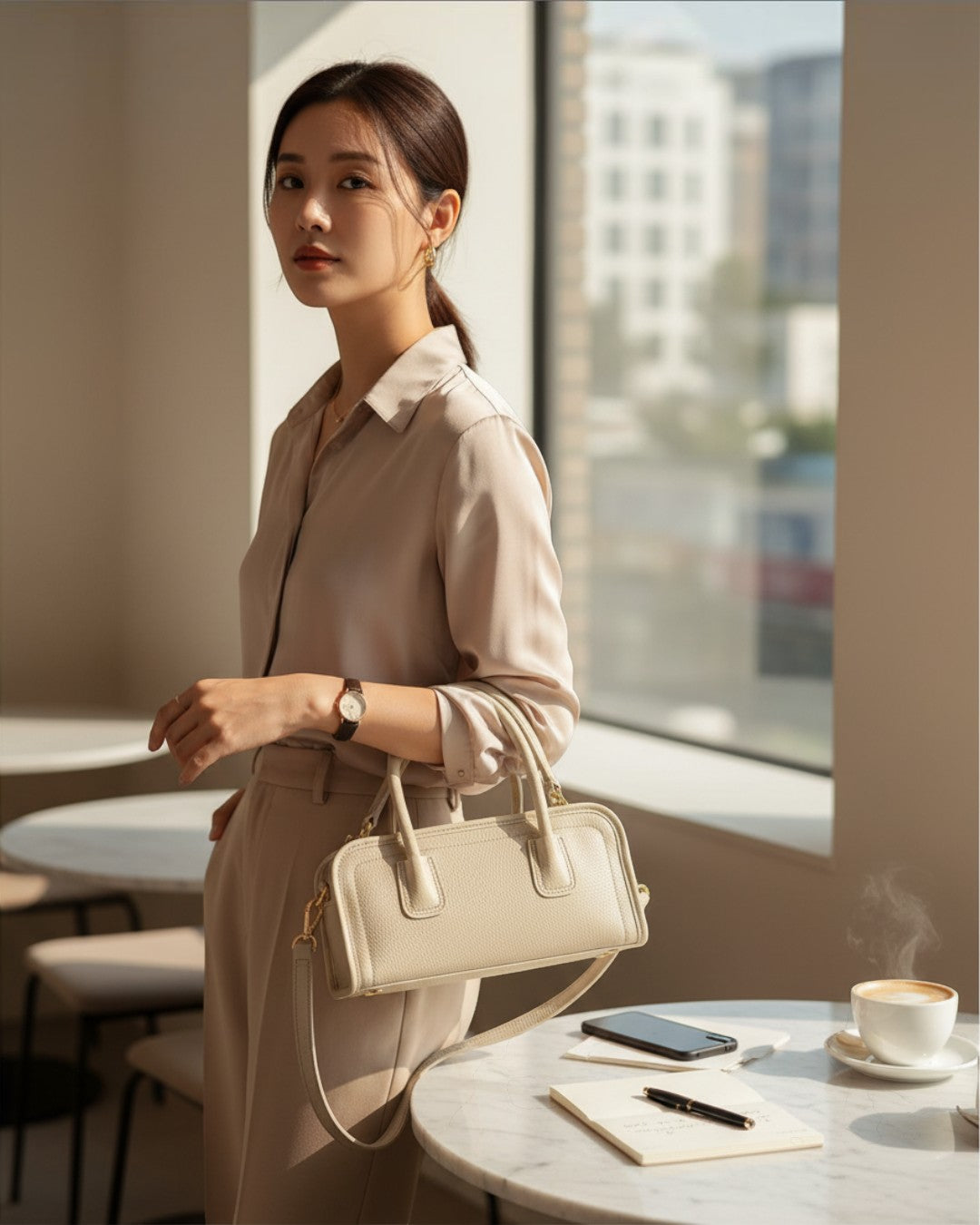 ELEGANT STRUCTURE IN EVERYDAY MOTION: ITALIAN LEATHER HORIZONTAL 2WAY BAG