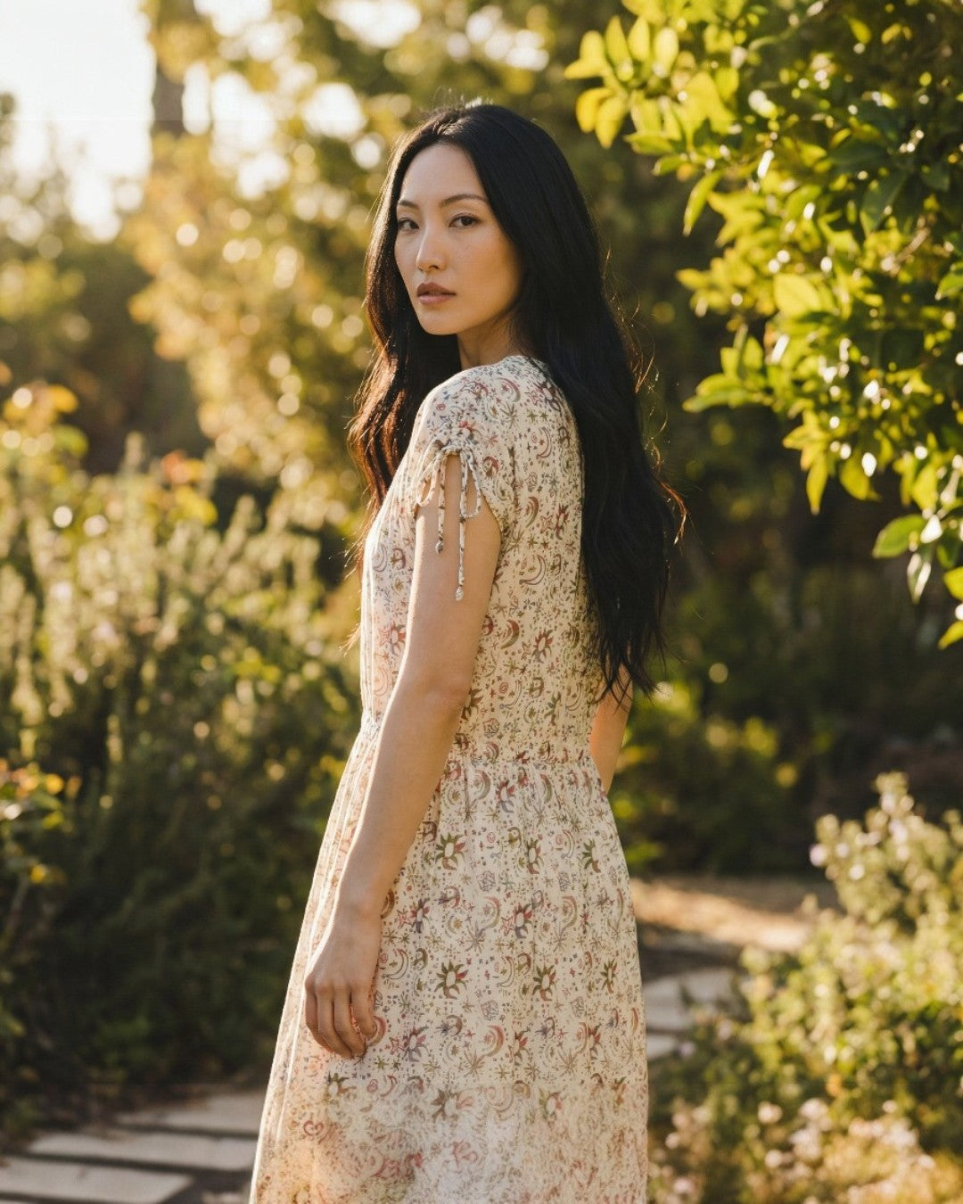 Celestial Flow: The Gathered Side-Tie Maxi