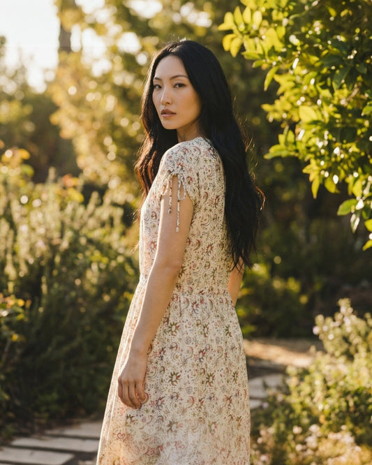 Celestial Flow: The Gathered Side-Tie Maxi