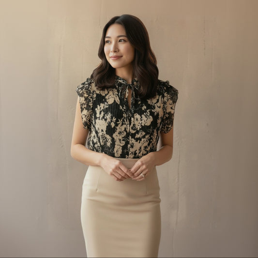 THE LUMINOUS PLEATS: BOW-TIE SHEER BLOUSE