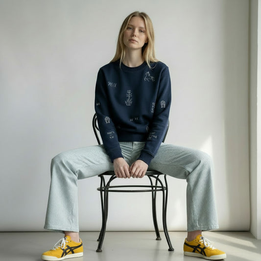 Midnight Muse: The Embroidered Artistry Sweatshirt