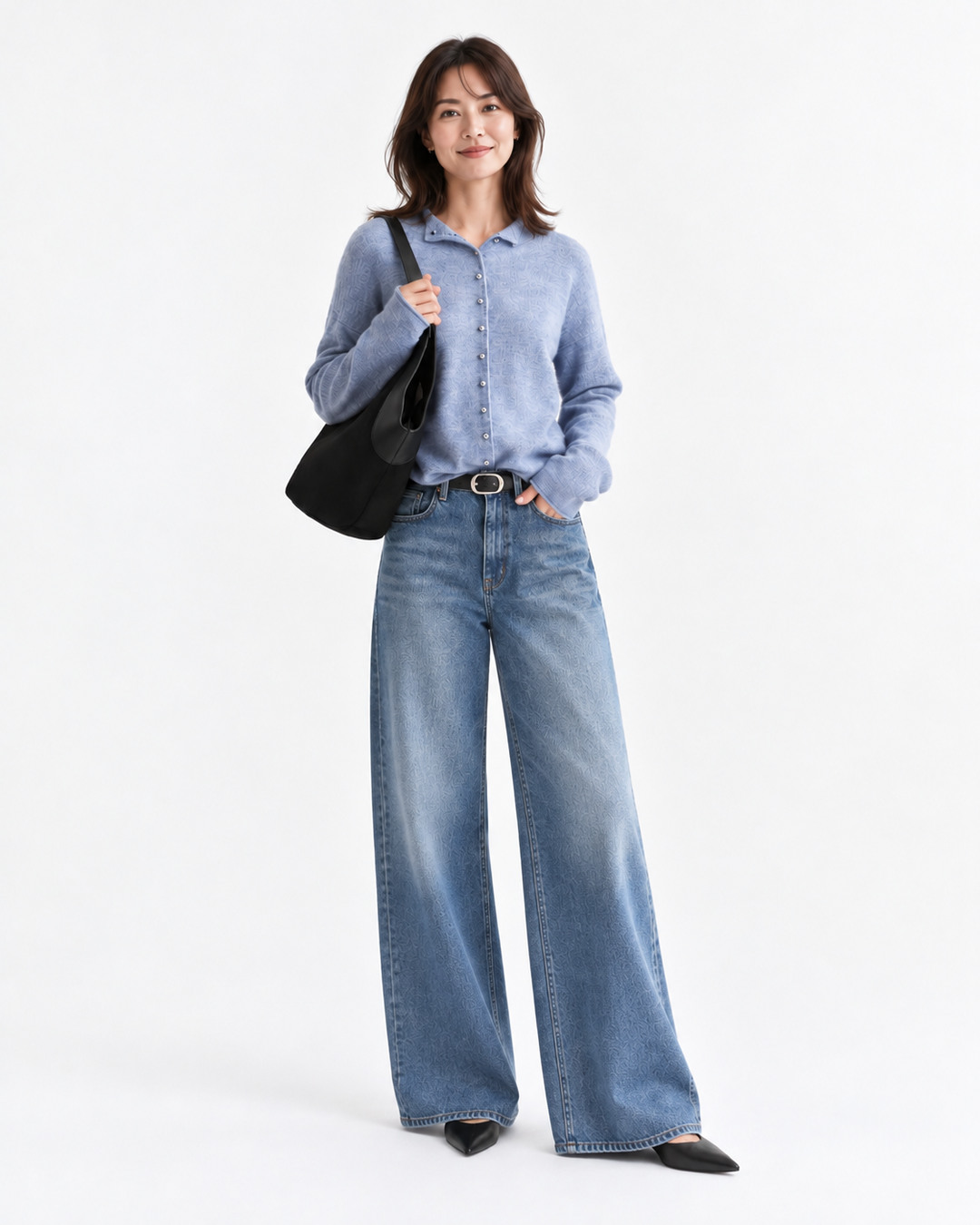 Scotch & Soda AZURE DRIFT カーディガン ワイドデニムを合わせた全身コーディネート