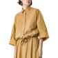 Boutique HANAYA tan 100% cotton poplin blouse with 4/3 sleeves and a drawstring waist with grosgrain ribbon.