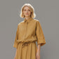 Boutique HANAYA mustard yellow 100% cotton poplin blouse with drawstring waist and 3/4 sleeves.