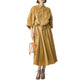 Boutique HANAYA mustard yellow 100% cotton poplin shirt dress with drawstring waist and 4/3 sleeves.