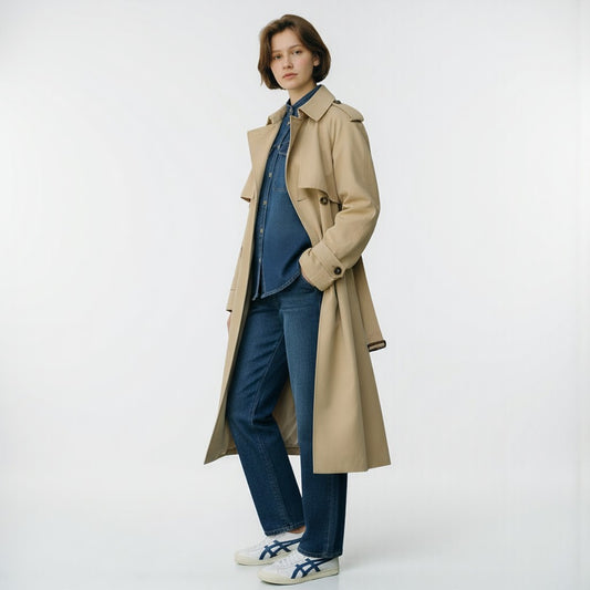 Indigo Whispers: The Fluid Gold-Button Denim Serenade