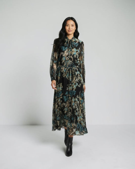 POETIC SILHOUETTE OF THE SECRET FOREST: LA FLUIDITÉ DU "LE BAMBOU SECRET" CREPON MIDI DRESS