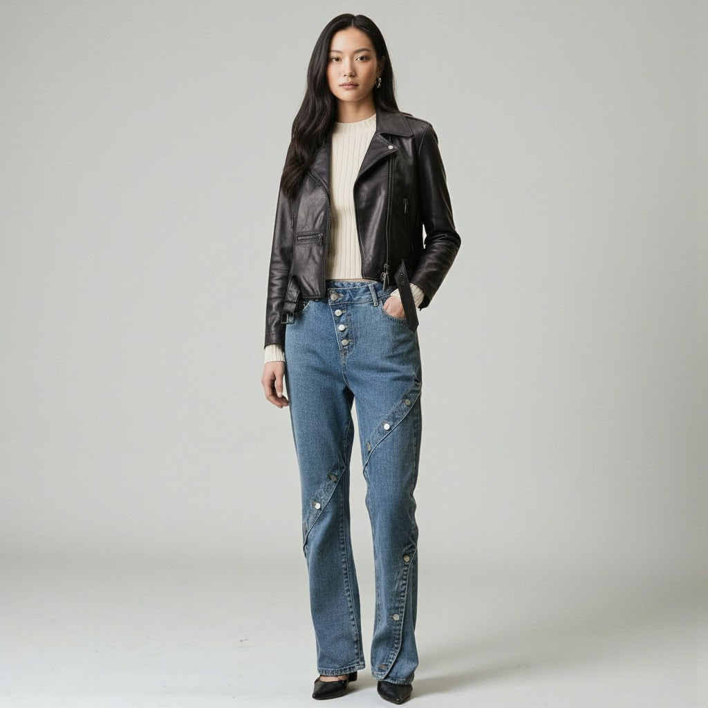 The Evolving Icon: Navy Lamb Leather Biker Jacket