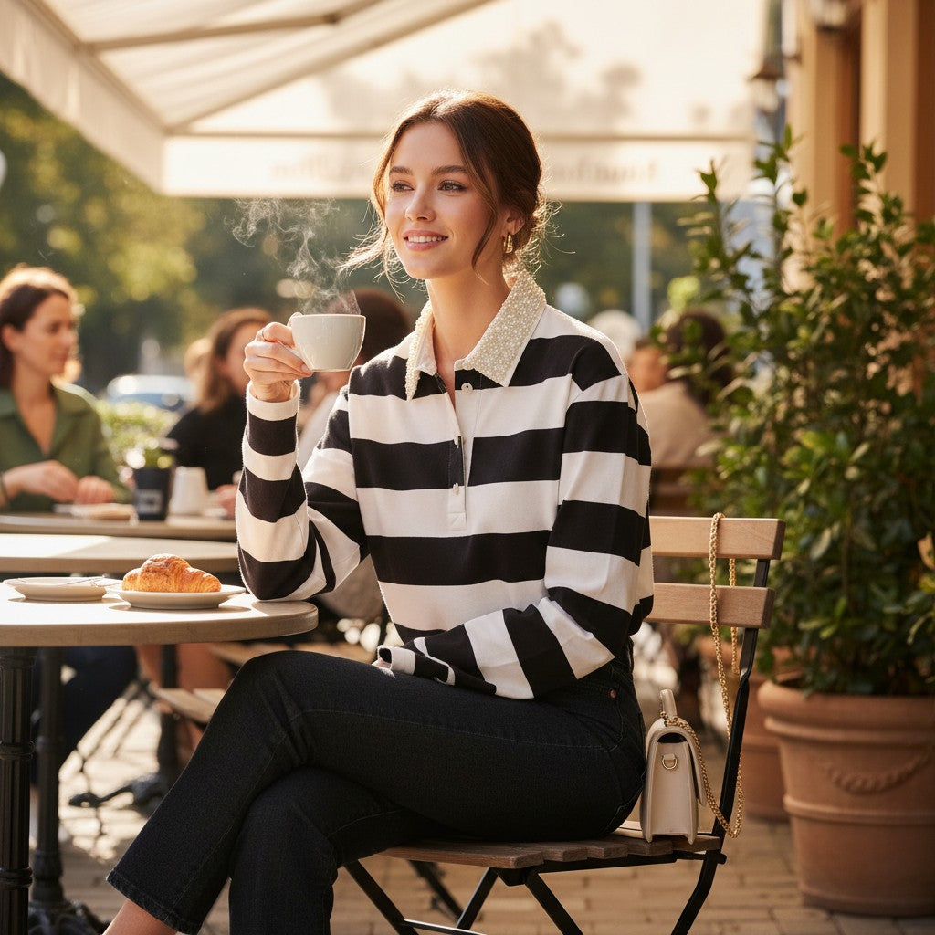 Artisanal Stripes: The Hand-Beaded Heritage Polo