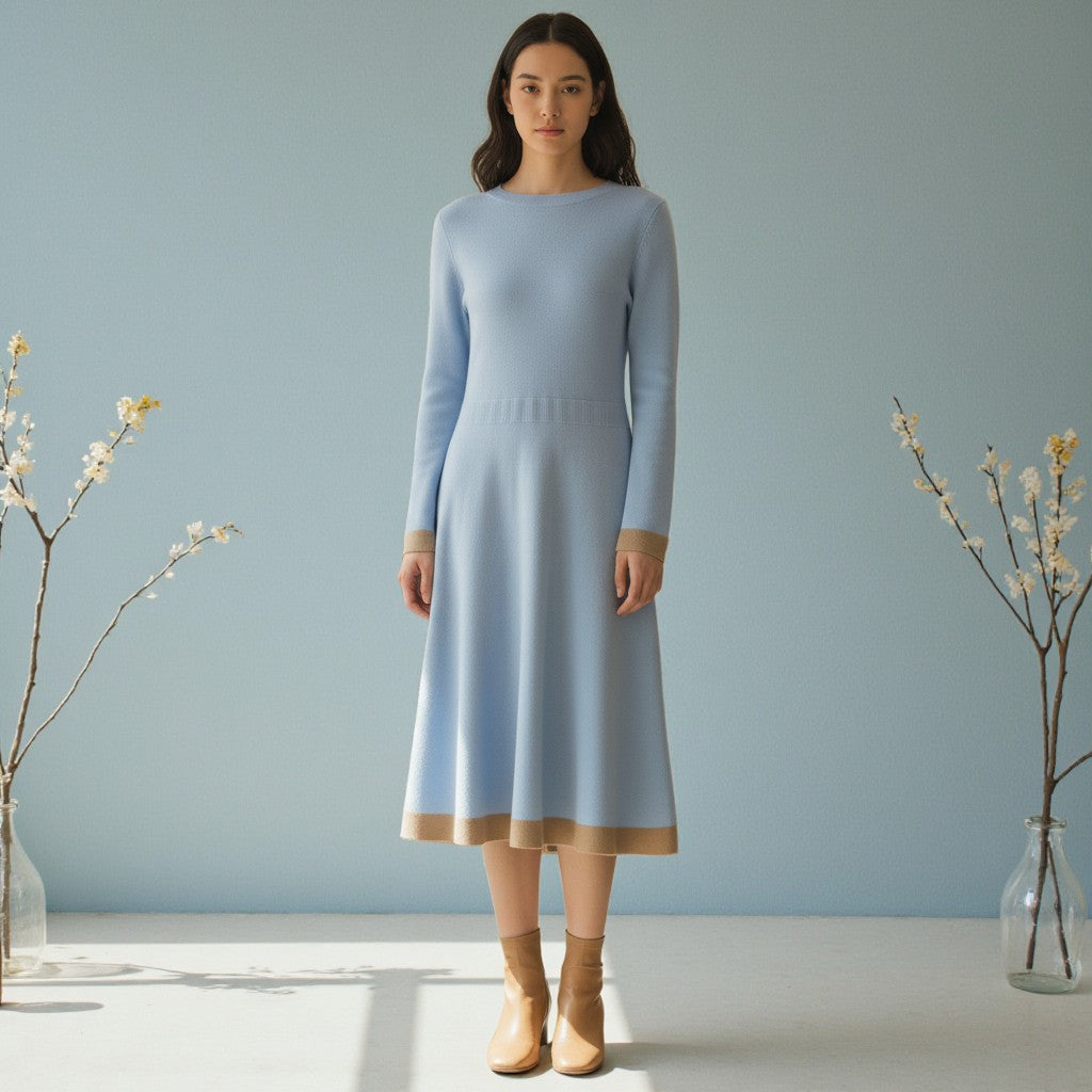 Modern Contrast: VICTORY Bicolor Knit Midi Dress