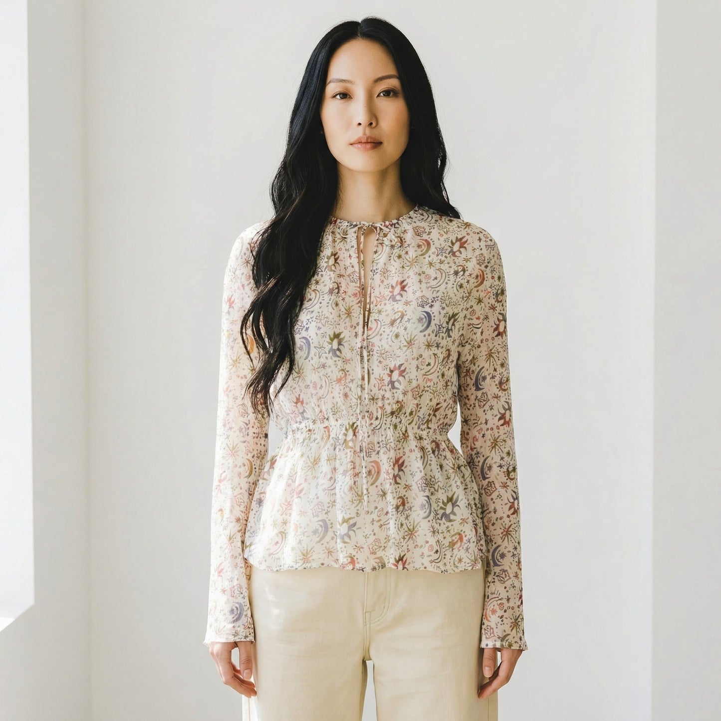 Celestial Canvas: The Hand-Painted Tied Blouse