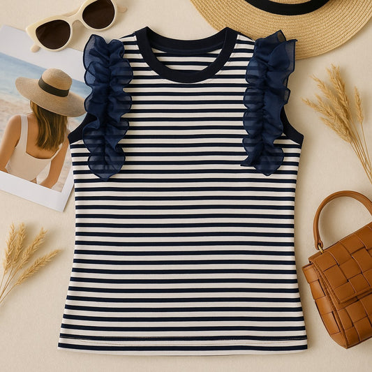 フリルストライプTシャツ