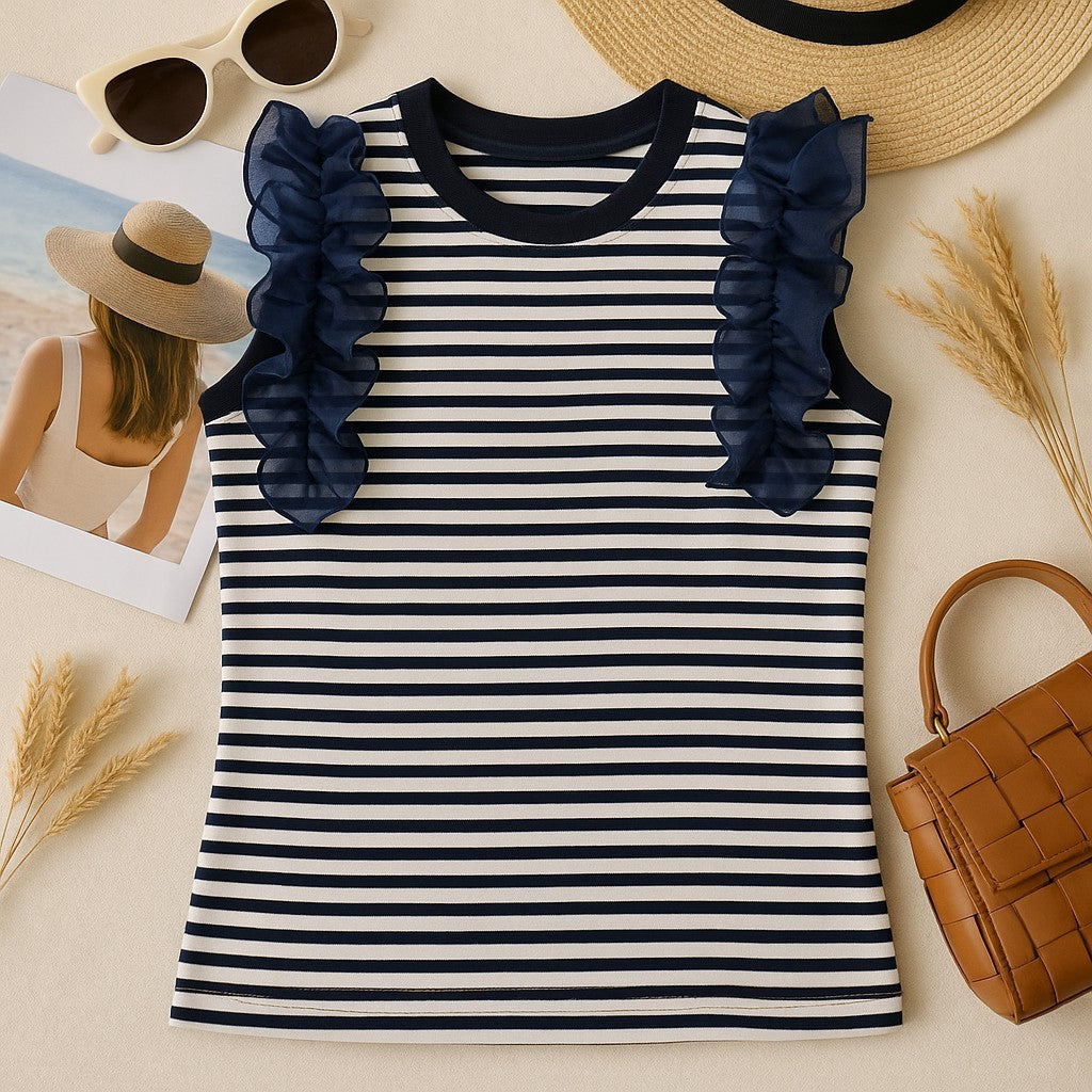 フリルストライプTシャツ