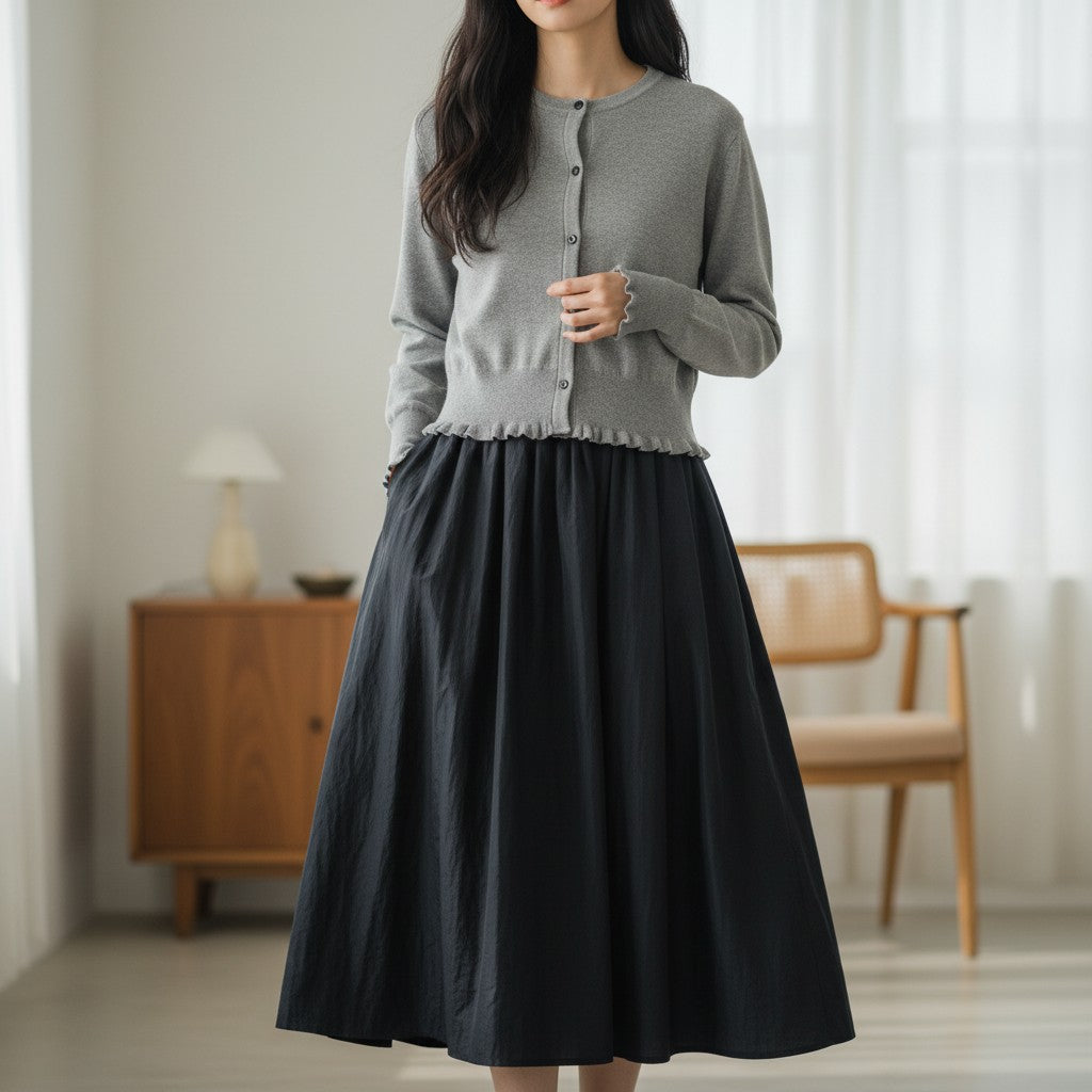 The Dual Elegance: Merino Knit & Taffeta Docking Dress